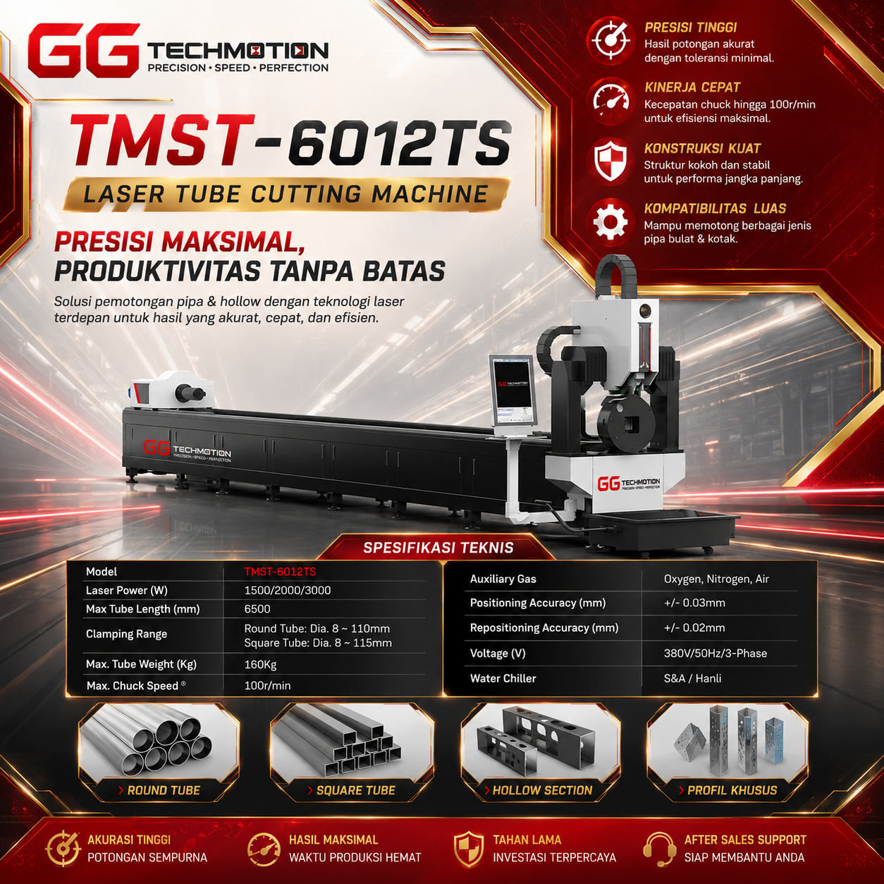 Simple Tube Fiberlaser Cutting Machine TMST-6012TS Series - Image 3